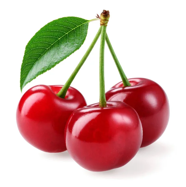 Cherry. Three cherries isolated. Cherries on white background — Stock Photo, Image