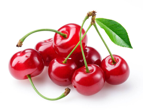 Cherry. Group of cherries isolated. Sour cherry on white.