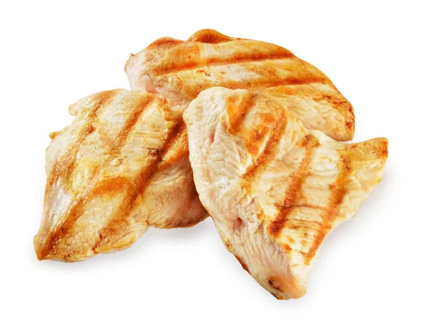 Carne de pollo preparada. Rodajas de filete de pechuga aisladas. Ruta de recorte . —  Fotos de Stock