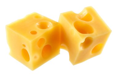 Beyaz arka planda izole edilmiş küp peynirler. kırpma yolu ile.