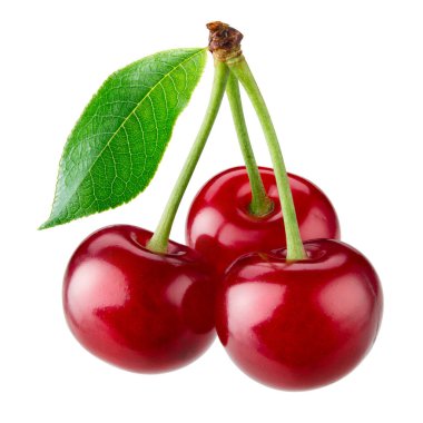 Beyaz zemin üzerinde yaprak izole kiraz.