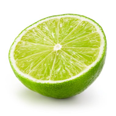 Limonlu meyve. Beyaz arkaplanda yarı izole edilmiş