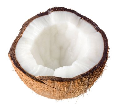 Hindistan cevizinin yarısı beyaz arka planda.