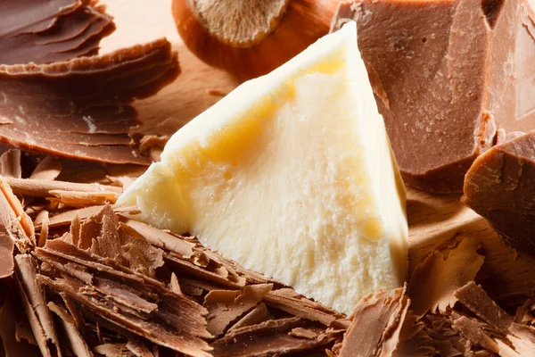 Chocolate Blanco Con Leche Rizos Trozos Macro —  Fotos de Stock