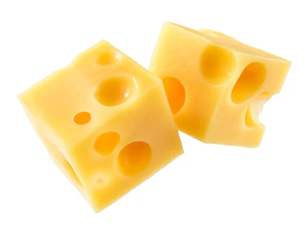 在白色背景上分离的奶酪方块 有快捷方式 — 图库照片