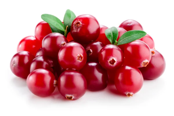 Cranberry Dengan Daun Terisolasi Atas Putih — Stok Foto