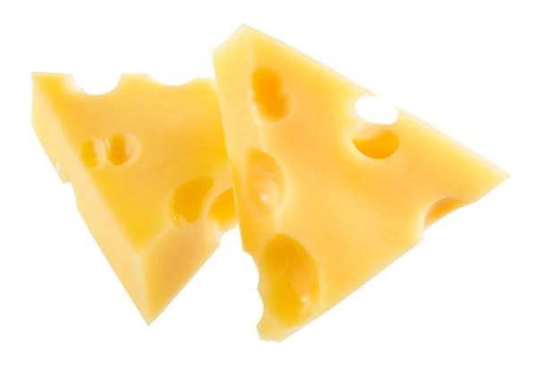 Sýr Kousky Izolované Bílém Pozadí Oříznutou Cestou — Stock fotografie