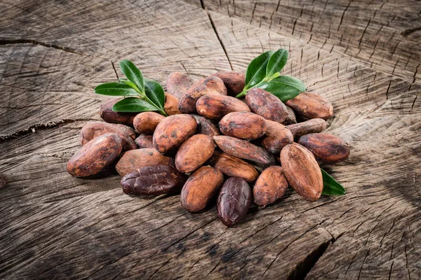Cacaobonen Houten Ondergrond — Stockfoto