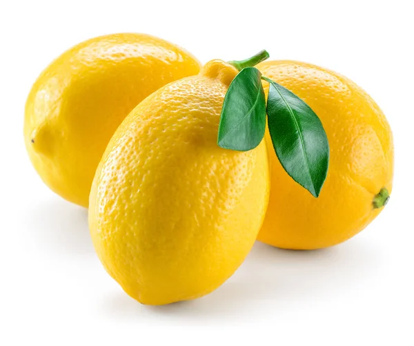 Zitronen Mit Blättern Isoliert Auf Weiß — Stockfoto