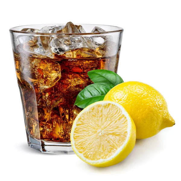 Cola Glas Mit Zitrone Isoliert Auf Weiß — Stockfoto