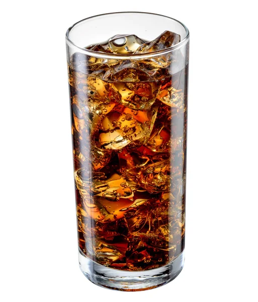 Glas Cola Mit Eiswürfeln Isoliert Auf Weiß Mit Schnittpfad — Stockfoto