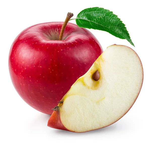 Rode Appel Vruchten Met Een Wit Geïsoleerde Snede — Stockfoto