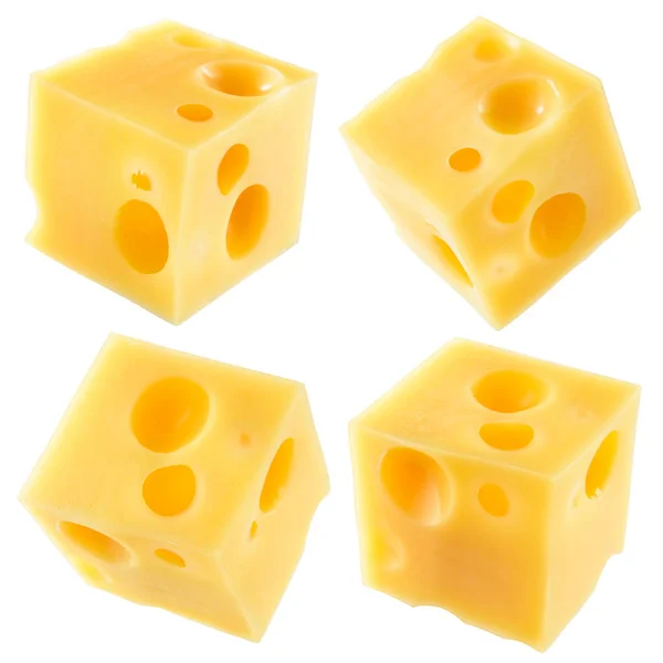 Käsewürfel Isoliert Auf Weißem Hintergrund Sammlung Mit Schnittpfad — Stockfoto