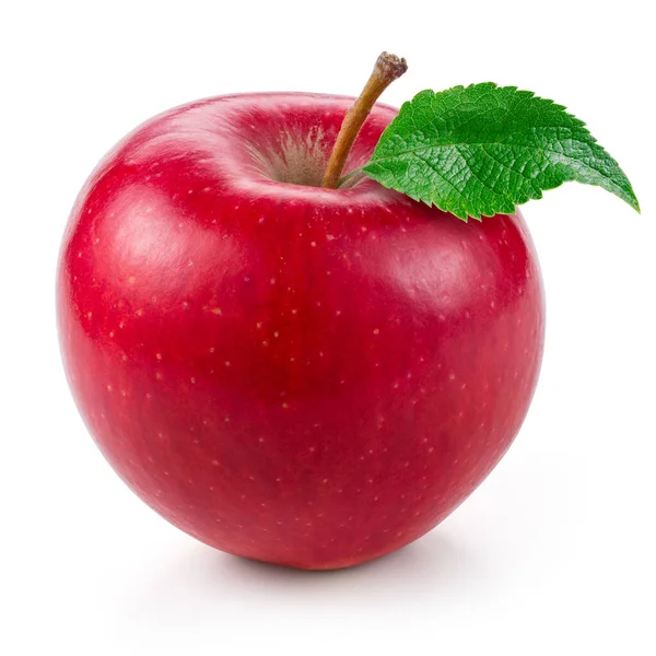 Manzana Roja Fresca Con Hoja Aislada Sobre Blanco —  Fotos de Stock