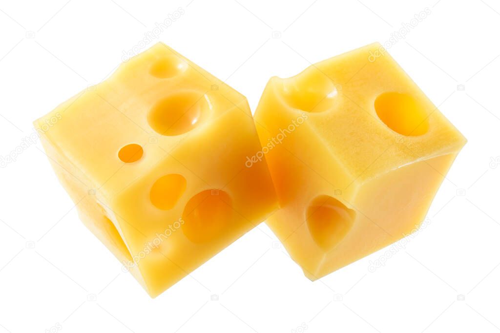 Cubes of cheese isolated on a white background. With clipping path.