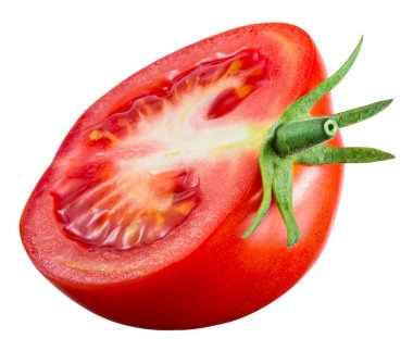 Domates. Yarısı beyaz izole. Kırpma yolu ile.