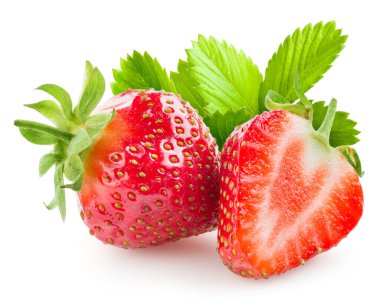 Beyaz arka planda çilek ve yarım