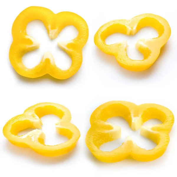 Sliced Yellow Paprica Pepper Isolated White Set — Stock Photo, Image