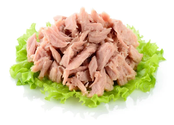 Tuna Canned Fish Green Lettuce Leaf — Stock Photo, Image