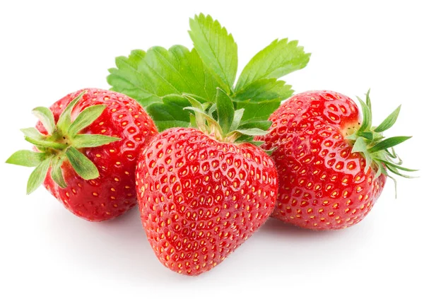 Fresas Con Hojas Aislado Sobre Fondo Blanco —  Fotos de Stock