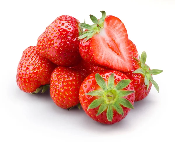 Φράουλα Φρούτα Μισό Λευκό Φόντο — Φωτογραφία Αρχείου