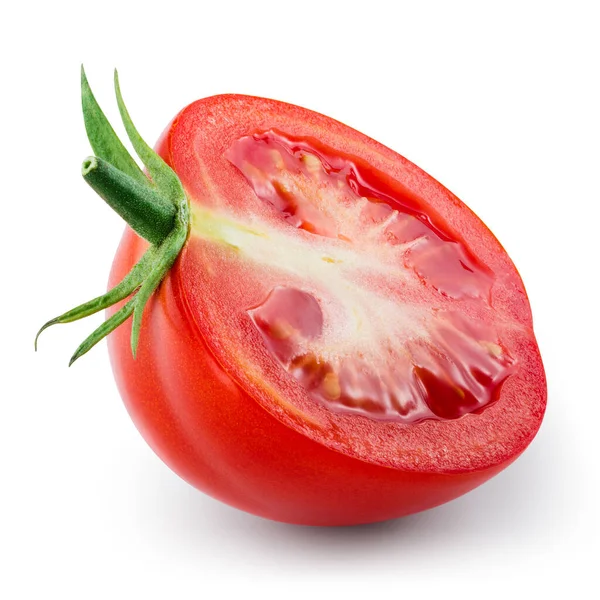 Pomidor Połowa Białym Tle Ścieżką Przycinającą — Zdjęcie stockowe