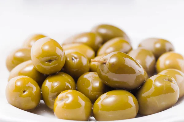 Green Olives Closeup Natural Background — Stock Photo, Image