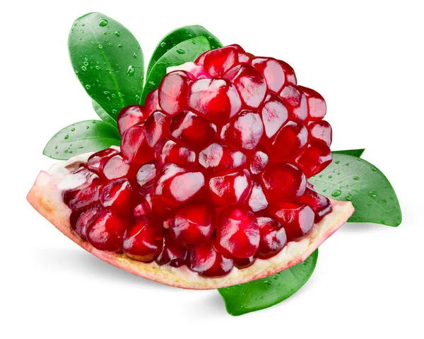 Granatäpple Med Blad Bit Isolerad Vit Bakgrund — Stockfoto