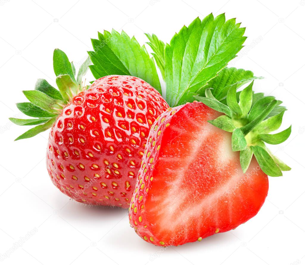 Strawberry with a half on white background