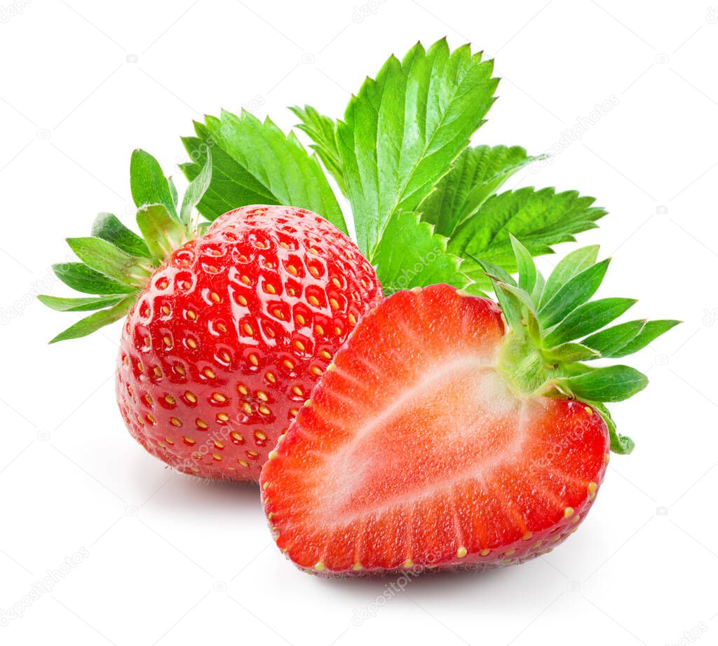 Fresh strawberry. Whole and a half isolated on white background