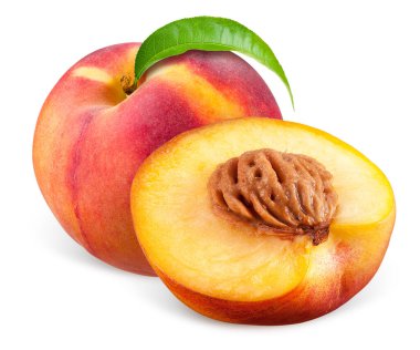Beyaz arkaplanda yarı izole edilmiş şeftali