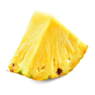Beyaz arkaplanda izole edilmiş ananas parçası. 