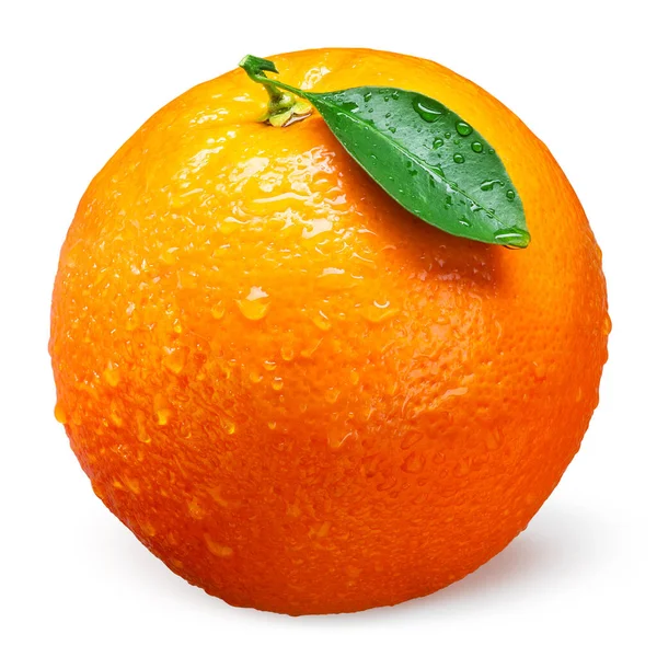 Vers Sinaasappelfruit Met Druppels Geïsoleerd Wit — Stockfoto