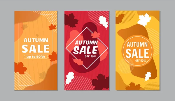 Abstract Vector Illustration Autumn Sale Banner Background with Falling Autumn Leaves. — Stock Vector