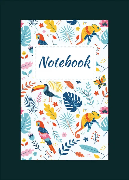 Tropical notebooks. Toucan, chameleon, parrot. — Stock Vector