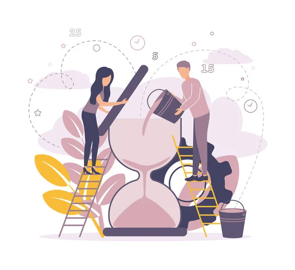 People add time to the hourglass. Time management. — Stock Vector