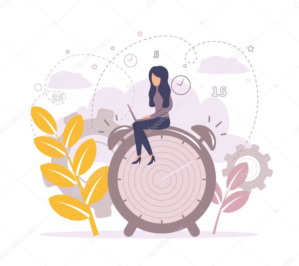 Vector illustration. Clock and people