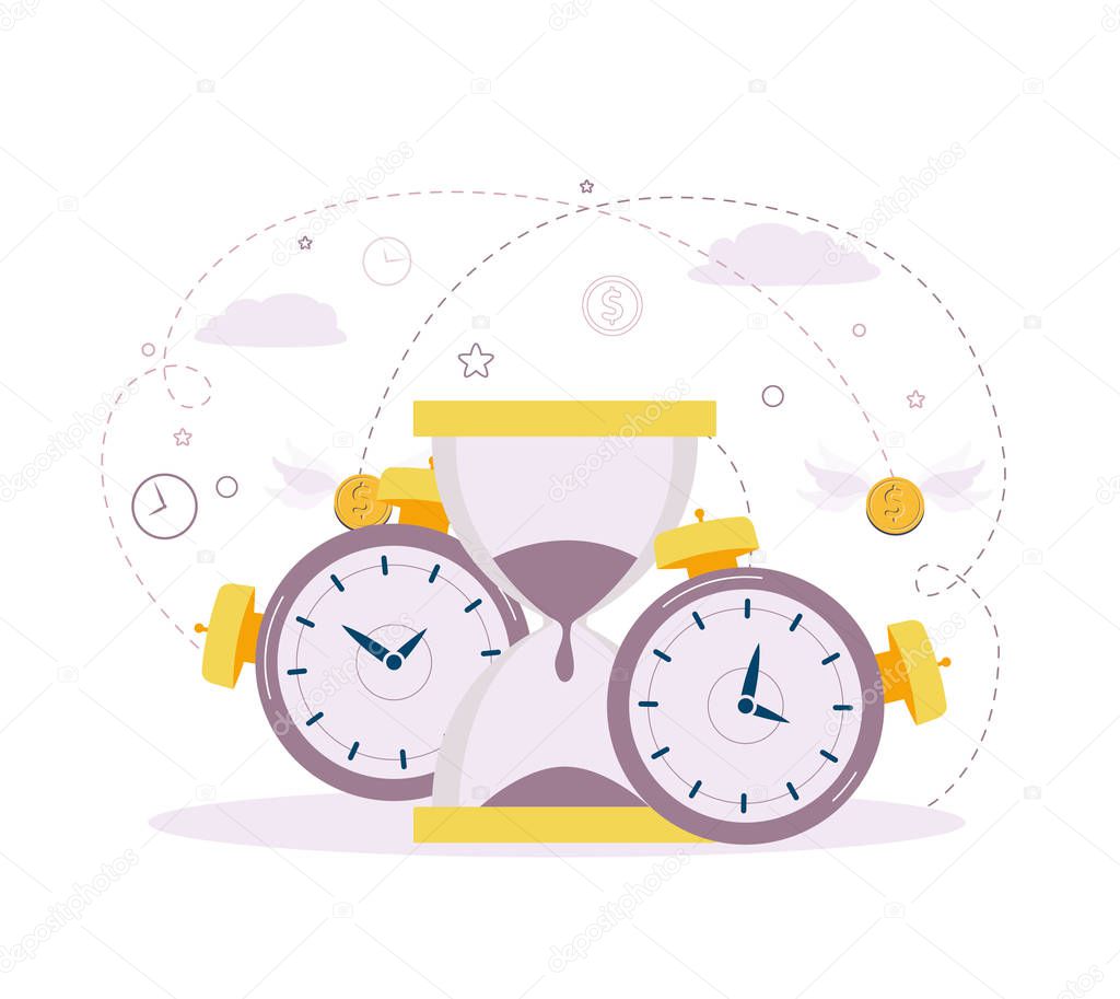 Vector illustration. Clock and hourglass