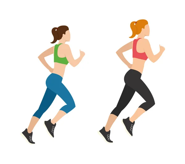 Correr. Dos chicas huyen. Atletas . — Vector de stock