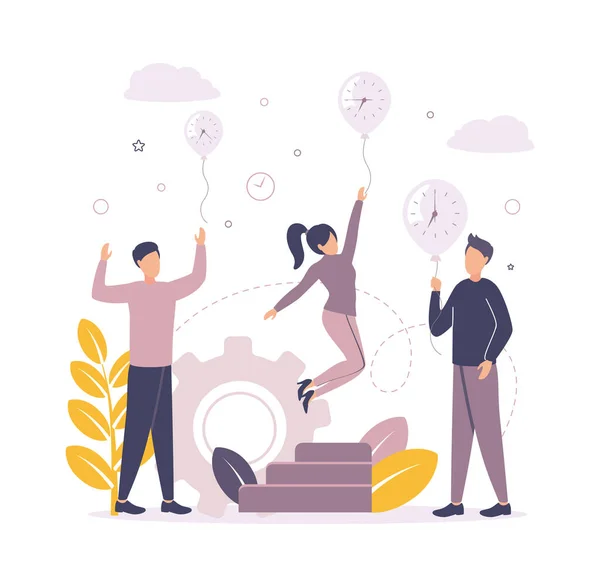 İnsanlar saat yakalar. Balonlar, zaman darlığı.