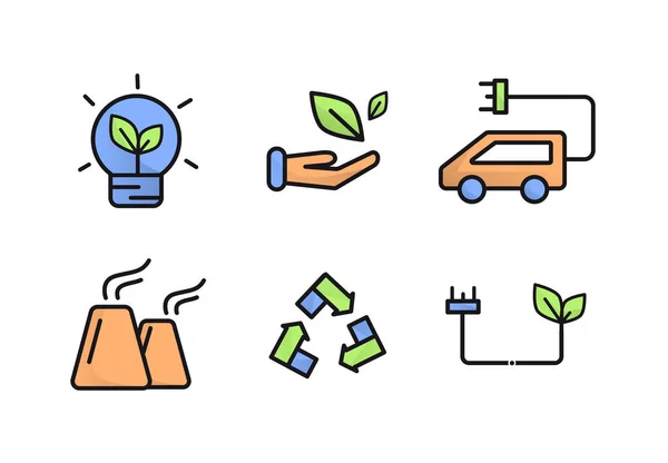 Ecología Iconos. Set de iconos. Naturaleza, limpieza, planta, basura, residuos, reciclaje de basura — Vector de stock