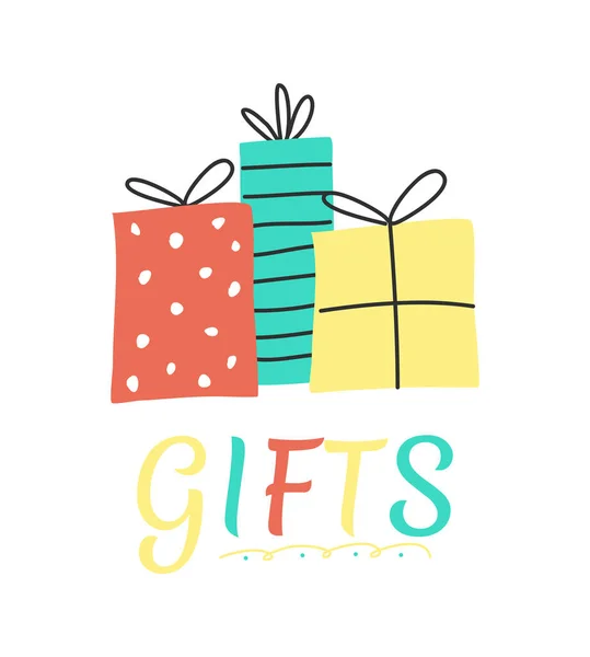 Illustratie met cadeautjes. Geschenkdozen. Cadeauverpakking. Cadeaus — Stockvector