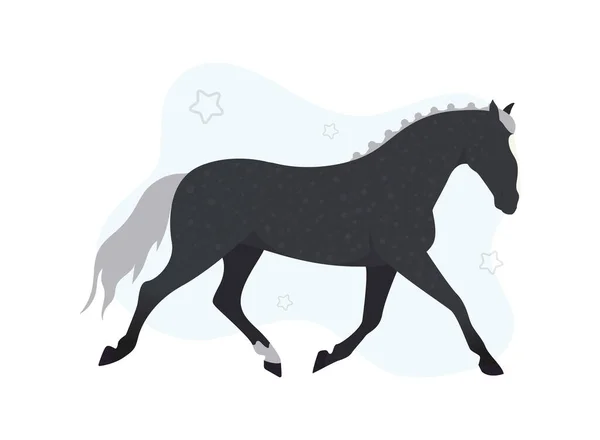 Illustration d'un cheval noir sur fond d'étoiles. Image d'un cheval noir avec des étoiles à l'arrière-plan. — Image vectorielle