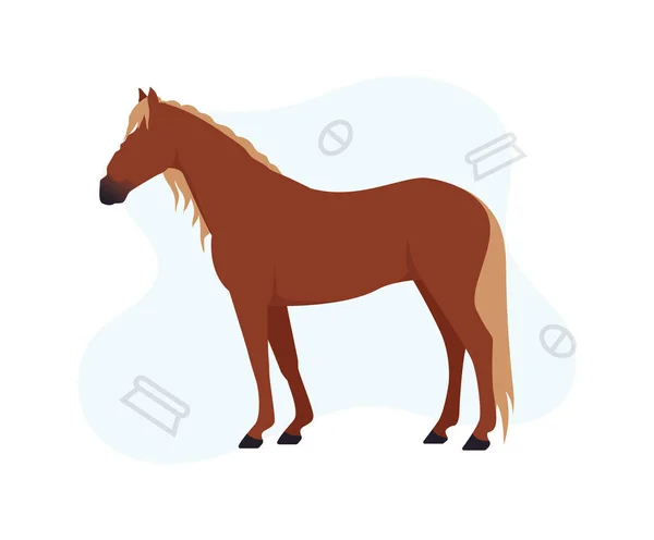 Illustration d'un cheval brun à l'arrière-plan. Image d'un cheval brun avec des brosses à nettoyer sur le fond — Image vectorielle