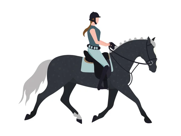 En jockey på en häst. Illustration av en flicka som rider på en häst. Illustration av en kvinna som rider hingst. Bild av en hästkvinna på en tävlingshäst — Stock vektor