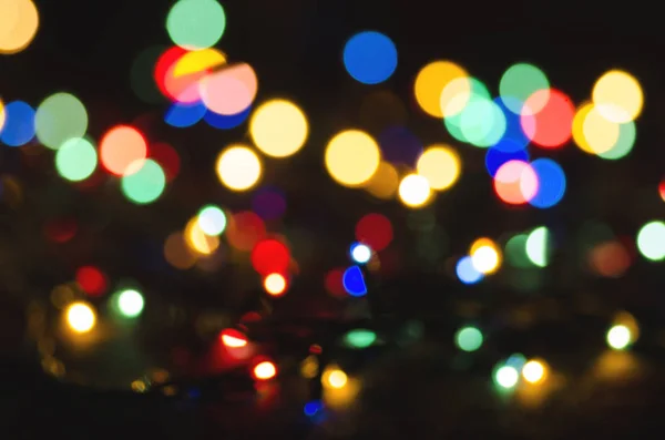 Colorful Blurred Lights Dark Background Bokeh Soft Focus — Stock Photo, Image