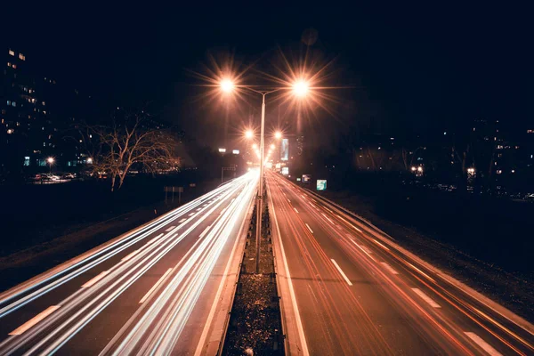 Light trails on highway — Stock Photo, Image