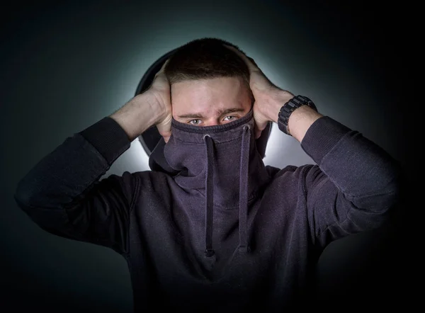 Man Hiding His Face Hoodie — Stock Photo, Image