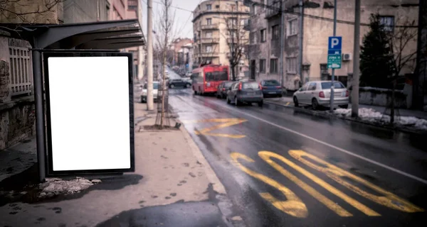 Anúncio Branco Nas Ruas Foco Seletivo — Fotografia de Stock
