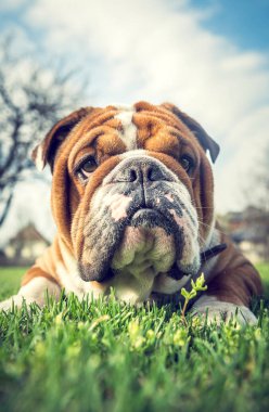 Sevimli İngilizce bulldog, seçici odak portresi 